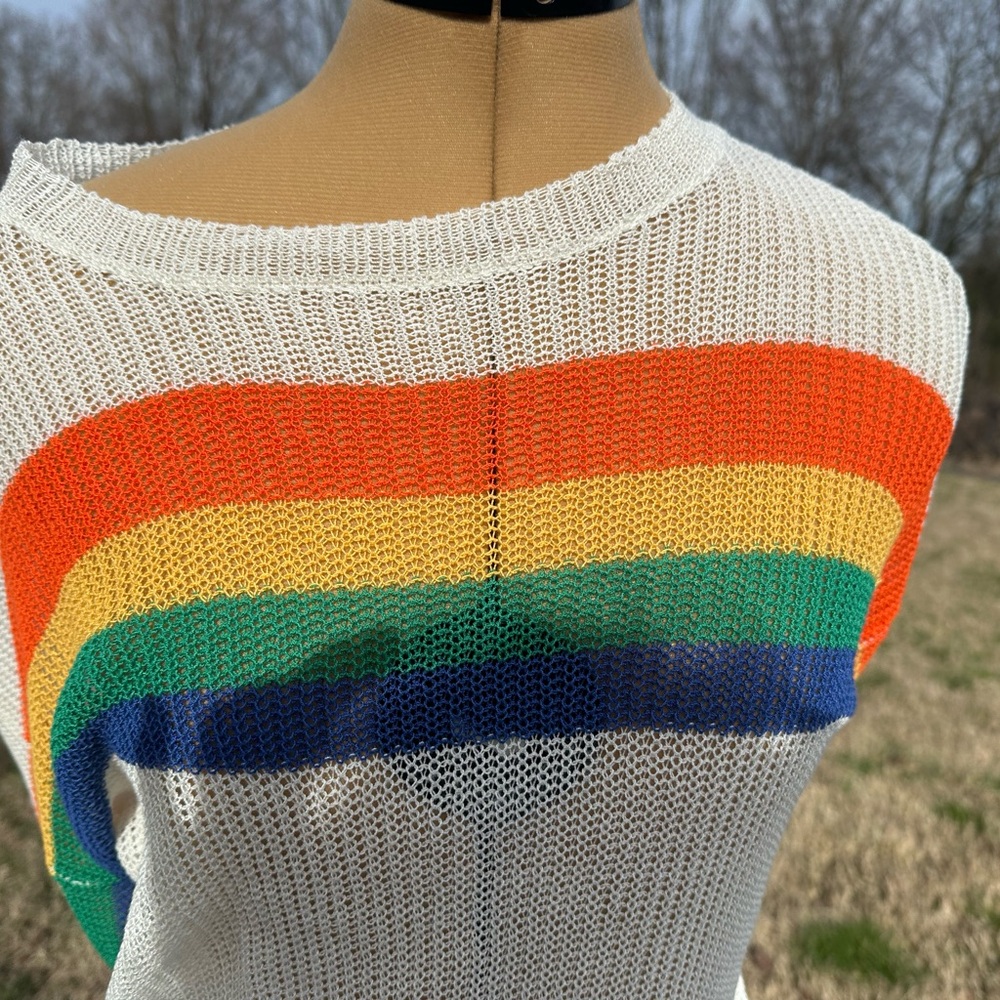 Rainbow sweater. Knit sweater. Rainbow sleeve sweater. Orange yellow green blue - Picture 6 of 8